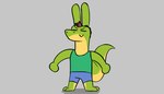 anthro bottomwear clothing hair male purple_hair shirt shorts simple_background smile solo tail topwear jovi_cap jovi_cap_(oc) alligator alligatorid crocodilian hybrid lagomorph leporid mammal rabbit reptile scalie hi_res