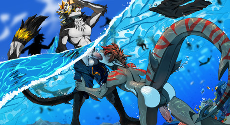 anthro butt crown duo fellatio headgear male male/male nude nude_male oral outside outside_sex penile public public_nudity public_sex risky_sex sea sex stealth_sex underwater underwater_blowjob underwater_sex water reeck pit_(thatsharko) zurianima_(yagdrassyl) cheetah felid feline fish mammal marine shark hi_res