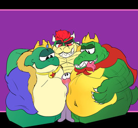 anthro belly belly_squish blush cape cape_only cloak cloak_only clothed clothing crown crown_only headgear headgear_only jewelry male mostly_nude navel necklace necklace_only nude overweight overweight_anthro overweight_male partially_clothed sharp_teeth solo squish teeth grizsnuggs donkey_kong_(series) mario_bros nintendo anon bowser king_k._rool wart_(mario) amphibian frog koopa kremling scalie hi_res