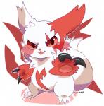 ambiguous_gender fur generation_3_pokemon itzfunsizemini markings nintendo pokemon pokemon_(species) red_eyes red_markings solo source_request unavailable_at_source white_body white_fur zangoose