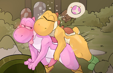 anal anal_penetration anthro biped blush detailed_background duo erection eyes_closed genitals hearth male male/male orange_body penetration penile penile_penetration penis penis_in_ass pink_body plant sex shrub speech_bubble tapering_penis text tongue tongue_out white_body cometdragonite mario_bros nintendo pink_yoshi scalie yellow_yoshi yoshi 2025 hi_res