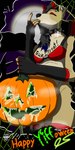 anthro bodily_fluids clothing collar costume cum cum_in_pumpkin cum_inside food fruit genital_fluids halloween_costume herm holidays intersex jack-o'-lantern plant pumpkin solo text trick-or-treating alpaccasneaky halloween sierra_(alpaccasneaky) hyena mammal 1:2 absurd_res hi_res