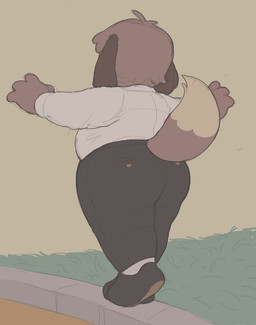 4_fingers anthro belly big_butt black_bottomwear black_clothing black_jeans black_pants bottomwear brown_background brown_body brown_fur brown_hair butt clothed clothing denim denim_bottomwear denim_clothing dipstick_tail fat_arms fingers floppy_ears footwear fully_clothed fur furgonomic_pants grass hair jeans male markings outside overweight overweight_anthro overweight_male pants plant pockets rear_view shirt short_hair shortstack shortstack_male simple_background socks solo tail tail_markings thick_thighs topwear walking white_clothing white_footwear white_shirt white_socks white_topwear wide_hips cafongterua animal_crossing nintendo digby_(animal_crossing) canid canine canis domestic_dog mammal shih_tzu toy_dog 2025 digital_media_(artwork) flat_colors full-length_portrait portrait