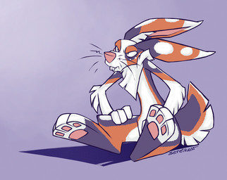 anthro biped feet grumpy hindpaw male paws sitting solo spots tail whiskers conditional_dnp sefeiren lagomorph leporid mammal rabbit