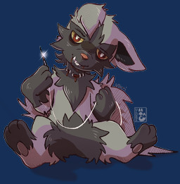 ambiguous_gender anthro black_body black_fur blood bodily_fluids feral floppy_ears fur gore grey_body grey_fur kemono looking_at_viewer paws red_eyes sewing_needle sharp_teeth sitting smile solo surgical_suture teeth thread yellow_sclera uluri nintendo pokemon generation_3_pokemon pokemon_(species) poochyena alpha_channel hi_res