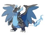 ambiguous_gender biped black_body black_tail blue_body blue_wings claws feet feral fingers fire long_tail red_eyes simple_background solo spread_wings tail toes white_background wings sapphire-gale nintendo pokemon generation_6_pokemon mega_charizard mega_charizard_x mega_evolution pokemon_(species)