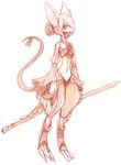 3_toes anthro clothed clothing feet female hair hair_over_eye kemono midriff navel one_eye_obstructed simple_background skinny snout solo standing toes weapon white_background sho_shibamoto final_fantasy final_fantasy_ix square_enix freya_crescent burmecian mammal rodent 2014 monochrome orange_and_white