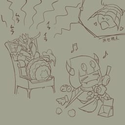 2_horns 4_eyes 6_hands annoyed antennae_(anatomy) anthro armless arthropod_abdomen blush blush_lines broom butt butt_shot chair cleaning cleaning_tool closed_smile clothing crown cutaway cute_fangs duo dust_cloud dustpan eyes_closed fangs female floating_hands furniture gloves grey_background hair handwear headgear heart_symbol horn humming imagination legless male mouth_closed mouthless multi_eye multi_hand musical_note musical_symbol on_chair scarf simple_background sitting sitting_on_chair smile symbol teeth text unusual_anatomy unusual_eye_placement 5health kirby_(series) nintendo queen_sectonia taranza arachnid arthropod hymenopteran insect spider spidr wasp 1:1 2020 digital_drawing_(artwork) digital_media_(artwork) hi_res japanese_description japanese_text monochrome sketch translation_request