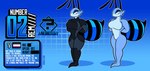 antennae_(anatomy) anthro arthropod_abdomen asexual_pride_colors big_breasts black_bodysuit black_clothing black_latex black_skinsuit blue_body bodysuit breasts clothed clothed_anthro clothed_female clothing featureless_breasts featureless_crotch female female_symbol gender_symbol green_eyes latex latex_bodysuit latex_clothing latex_skinsuit lgbt_pride non-mammal_breasts nude nude_anthro nude_female pride_colors simple_background skinsuit solo stinger symbol text tight_clothing wearing_helmet rem_phase n-2_rem arthropod bee hymenopteran insect 2025 absurd_res english_text hi_res model_sheet