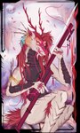 abstract_background anthro art_nouveau biceps fantasy female guitar hair horn jewelry katana licking looking_at_viewer melee_weapon muscular muscular_thighs musical_instrument plucked_string_instrument pose red_body red_hair solo string_instrument surrealism sword tan_body tongue tongue_out weapon yellow_eyes hynvale asian_mythology east_asian_mythology mythology iavyaling_li_hua dragon eastern_dragon mythological_creature mythological_scalie scalie alpha_channel hi_res pinup portrait three-quarter_portrait