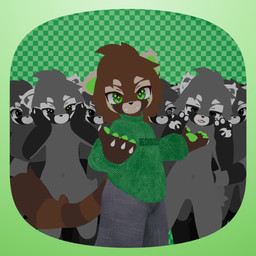 ambiguous_gender anthro brown_body brown_eyes brown_fur brown_hair fluffy fluffy_tail fur green_eyes grey_body grey_fur group hair male tail recho_raccoon recho_raccoon_(character) humanoid mammal procyonid raccoon 1:1 3d_(artwork) absurd_res digital_media_(artwork) hi_res huge_filesize