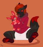 ambiguous_gender animal_plushie anthro blush claws clean_diaper clothed clothing diaper eye_patch eyewear holding_object holding_plushie hoodie looking_aside pawpads paws plushie rabbit_plushie sitting solo spread_legs spreading teeth topwear wearing_diaper zipper bubblepuppers five_nights_at_freddy's scottgames foxy_(fnaf) canid canine inanimate_object mammal hi_res