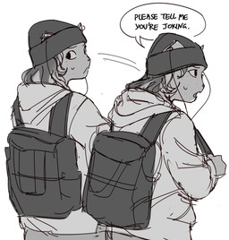 ambiguous_gender anthro backpack beanie bodily_fluids clothing electronics grey_body grey_skin hair hat headgear headphones headwear holding_object hoodie looking_away looking_back open_mouth pointy_ears rear_view short_hair simple_background solo speech_bubble sweat sweatdrop text topwear ddcrushh unnamed_character felid feline mammal absurd_res digital_drawing_(artwork) digital_media_(artwork) hi_res sketch
