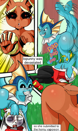 animal_genitalia animal_penis anthro anus balls beaten_up blood bodily_fluids bruised bruised_eye butt crying drooling female feral genitals group male nosebleed nude nude_female penis presenting presenting_hindquarters saliva tail_slapping_face tears pantyking nintendo pokemon eeveelution generation_1_pokemon generation_4_pokemon generation_8_pokemon lopunny pokemon_(species) raboot vaporeon absurd_res hi_res