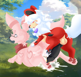 animal_genitalia balls big_balls big_penis bodily_fluids breed cum cum_in_ass cum_in_vagina cum_inside cumshot duo egg ejaculation female female_penetrated feral genital_fluids genitals impregnation_request male male/female male_penetrating male_penetrating_female penetration penis sex nintendo pokemon miana_(prideful) taro_(gabuart) canid canine eeveelution generation_1_pokemon generation_2_pokemon growlithe mammal pokemon_(species) umbreon absurd_res hi_res