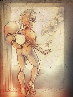 anthro bodysuit clothing explosives female grenade hair short_hair skinsuit solo tight_clothing weapon hazelrye nintendo star_fox krystal_(star_fox) canid canine fox mammal 3:4