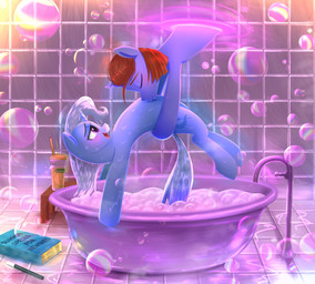 bathtub blue_body blush book bubble_bath duo female feral hooves horn kiss_on_belly kissing magic_wand pupils quadruped smile tail wet wet_body darksly-z friendship_is_magic hasbro my_little_pony mythology trixie_(mlp) equid equine mammal mythological_creature mythological_equine unicorn hi_res