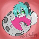 ambiguous_gender blue_hair chibi copyright_symbol feral green_eyes hair heart_symbol simple_background solo symbol year bluekazenate sevrah felid mammal pantherine snow_leopard 1:1 2014 hi_res