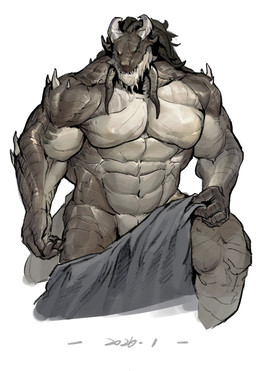 2_horns abs animal_genitalia anthro biceps covering genital_slit genitals horn male muscular muscular_anthro muscular_arms muscular_male pecs scales simple_background solo spikes spikes_(anatomy) white_background squarerat3 mythology dragon mythological_creature mythological_scalie scalie 2026 hi_res