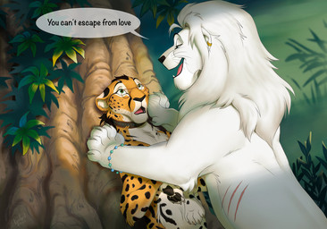 against_natural_surface against_surface against_tree brown_body brown_fur claws countershade_fur countershade_torso countershading dialogue dominant dominant_feral dominant_male duo eye_contact eyewear feral fur glasses green_eyes looking_at_another male male_feral mane open_mouth outside pawpads paws plant speech_bubble teeth text tongue tree white_body white_fur white_mane reallynxgirl roidhcheetah rykel cheetah felid feline lion mammal pantherine 2025 digital_drawing_(artwork) digital_media_(artwork) english_text hi_res