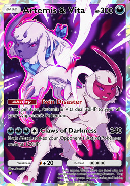 1_horn attack black_nose card card_text claws eyebrows feral forehead_gem gem head_tuft heart_symbol horn male quadruped rear_view scarf tail tongue tuft vita_(shebeast) white_body nintendo pokemon pokemon_tcg artemis_the_absol absol generation_3_pokemon pokemon_(species) hi_res