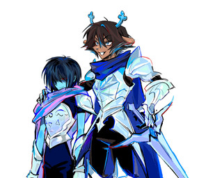 anthro armor blue_body blue_eyes blue_hair blue_skin brown_body brown_fur brown_hair duo female fur hair horn male melee_weapon red_eyes sword weapon jopopnam00 deltarune undertale_(series) dess_holiday kris_dreemurr deer human mammal new_world_deer reindeer 2025 hi_res