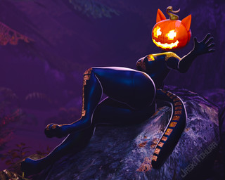 5_fingers anthro arm_support big_butt black_body black_clothing black_skinsuit breasts butt butt_focus clothing digitigrade evil_grin feet female female_anthro fingers food for_a_head forest fruit gesture glowing glowing_eyes inviting jack-o'-lantern looking_at_viewer markings mischievous mischievous_smile night outside paws plant pointy_ears presenting presenting_hindquarters pumpkin pumpkin_head reclining relaxing rock sitting skeleton_(marking) skinsuit smile smiling_at_viewer solo spread_toes tail thick_thighs tight_clothing toes tree waving waving_at_viewer wide_hips jaskitohura twilightv0ids_(modeler) epic_games fortnite spice_(fortnite) domestic_cat felid feline felis mammal object_head 2025 3d_(artwork) 5:4 absurd_res digital_media_(artwork) hi_res signature