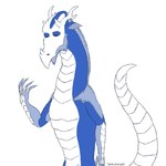 1:1 2019 2_horns 5_fingers anthro artist_name bald beard belly_scales biped blue_beard blue_body blue_facial_hair blue_mane blue_scales blue_sclera chameleon claws countershade_torso countershading digital_drawing_(artwork) digital_media_(artwork) dragon eastern_dragon facial_hair facial_horn finger_claws fingers flat_colors forearms forked_horn half-length_portrait head_horn horn humanoid_hands hybrid light_horn lizard long_neck long_tail looking_at_hand male male_(lore) mane monotone_horn mythological_creature mythological_scalie mythology no_eyebrows nose_horn nude portrait reptile scaled_forearms scales scalie simple_background snout solo standing striped_horn stripes tabbyseraph tail three-quarter_view white_background white_body white_claws white_countershading white_horn white_scales white_tail