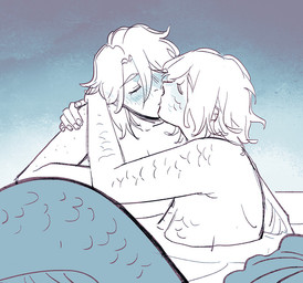 blush breasts canon_couple duo female hair kiss_on_lips kissing male male/female scales split_form tail starfleetrambo siren_and_scientist lachlann_(starfleetrambo) oskar_(starfleetrambo) human humanoid_merfolk mammal nixie oarfish_merfolk siren digital_media_(artwork) sketch trans_(lore) trans_man_(lore)
