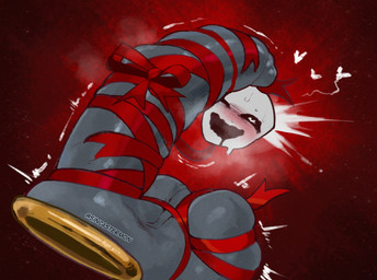 ambiguous_fluids ambiguous_gender balls blush bodily bodily_fluids clothing duo erection genitals gloves handwear heart_eyes heart_symbol multicolored_body one_eye_closed open_mouth open_smile penis red_background red_body simple_background smile sweat vein veiny_penis white_body sincastermon glitch_productions the_amazing_digital_circus gangle_(tadc) humanoid living_toy digital_media_(artwork) hi_res