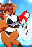 anthro big_breasts bikini breast_size_difference breasts cleavage clothed clothing duo eyewear female front-tie_bikini front-tie_clothing front-tie_swimwear glasses hair navel one-piece_swimsuit red_hair swimwear triangle_bikini two-piece_swimsuit water white_body wide_hips kojiro-brushard becky_(kojiro-brushard) canid canine fox mammal mouse murid murine rodent hi_res