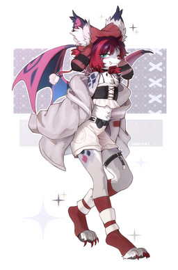 anthro bat_wings belt big_ears bottomwear claws clothed clothed_anthro clothed_female clothing cute_fangs ear_piercing eye_through_hair eyelashes eyelashes_through_hair fangs feet female female_anthro front_view fur fur_markings grey_body grey_fur hair inner_ear_fluff jacket markings membrane_(anatomy) membranous_wings midriff one_eye_closed outline piercing red_claws red_hair red_toe_claws shorts snaggle_tooth solo teal_eyes teeth thigh_strap toe_claws toes topwear translucent translucent_hair tuft white_bottomwear white_clothing white_inner_ear_fluff white_shorts wings swaybat swaybat_(oc) bat flying_fox mammal megabat 2025 digital_media_(artwork) full-length_portrait hi_res portrait