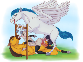 anal anal_penetration animal_genitalia animal_penis anus balls bestiality double_penetration equine_genitalia equine_penis faceless_character faceless_female female feral feral_penetrating feral_penetrating_female feral_penetrating_human from_behind_position from_front_position genitals group hooves human_on_feral human_penetrated interspecies male male/female mane mounting penetration penis sex trio vaginal vaginal_penetration voyeur wings cajuzinho02 disney disney's_hercules dreamworks mythology spirit:_stallion_of_the_cimarron anon pegasus_(disney) spirit_(cimarron) equid equine horse human mammal mythological_creature mythological_equine pegasus crossover hi_res