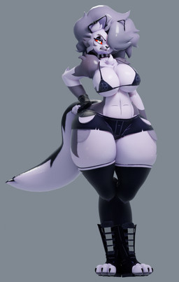 anthro big_breasts bikini bikini_top black_clothing black_gloves black_handwear black_legwear black_thigh_highs boots bottomwear breasts clothing collar facial_piercing female fingerless_gloves footwear fur gloves grey_body grey_fur grey_hair hair handwear legwear multicolored_body multicolored_fur nose_piercing nose_ring piercing red_sclera ring_piercing shoes shorts solo swimwear thick_thighs thigh_highs toeless_boots toeless_footwear triangle_bikini two-piece_swimsuit two_tone_body two_tone_fur under_boob white_body white_eyes white_fur wide_hips rabbdo cryptiacurves_(modeler) hellaverse helluva_boss mythology loona_(helluva_boss) canid canid_demon canine demon hellhound mammal mythological_canine mythological_creature 2026 3d_(artwork) digital_media_(artwork)