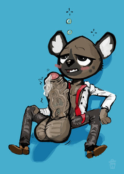 anthro balls big_balls big_penis blush bodily_fluids chibi clothed clothing drunk erection foreskin genital_fluids genitals huge_balls huge_penis humanoid_genitalia humanoid_penis hyper hyper_balls hyper_genitalia hyper_penis male mature_anthro necktie open_clothing open_mouth open_shirt open_topwear penis precum shirt solo substance_intoxication topwear ftrashman_(artist) aggretsuko sanrio haida_(aggretsuko) hyena mammal spotted_hyena hi_res