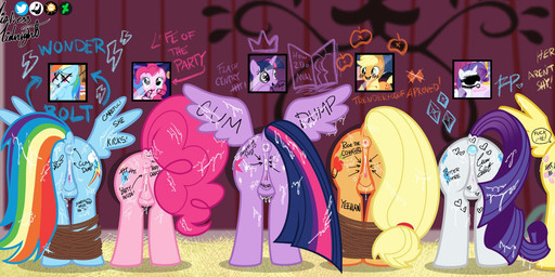animal_genitalia animal_vulva anus bodily_fluids body_writing bound butt buttplug clitoral_winking clitoris cum cum_everywhere cum_in_ass cum_in_vagina cum_inside cum_on_butt cum_on_leg cum_on_tail dock_(anatomy) equine_anus equine_genitalia equine_vulva female feral genital_fluids genitals glory_hole group horn legs_tied messy on_model plug_(sex_toy) public_use puffy_anus raised_tail sex_toy tail tail_aside take_your_pick text vulgar vulva wings mistressmidnight friendship_is_magic hasbro my_little_pony mythology applejack_(mlp) discord_(mlp) fluttershy_(mlp) pinkie_pie_(mlp) rainbow_dash_(mlp) rarity_(mlp) twilight_sparkle_(mlp) earth_pony equid equine horse mammal mythological_creature mythological_equine pegasus pony unicorn winged_unicorn english_text hi_res