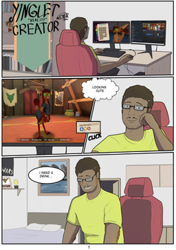 anthro brown_body brown_eyes brown_fur chair computer dialogue electronics eyewear facial_hair fur furniture gender_transformation glasses male mustache office_chair reality_shift solo standing text transformation wearing_glasses mrdyga out-of-placers human mammal yinglet absurd_res comic english_text hi_res