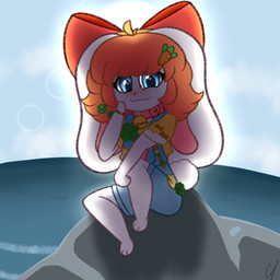 anthro beach big_ears blush female outside solo young young_anthro eebeestoof vtuber belle_(eebeestoof) lagomorph leporid mammal rabbit 1:1 absurd_res hi_res