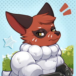 anthro cheek_tuft facial_tuft fur glistening glistening_eyes head_tuft male male_anthro mouth_closed narrowed_eyes pattern_background plant red_body red_fur sheepsuit shrub simple_background solo tuft yellow_eyes bunnykisses nintendo pokemon brush_(bunnykisses) canid canine fox generation_8_pokemon mammal nickit pokemon_(species) 1:1 bust_portrait hi_res portrait