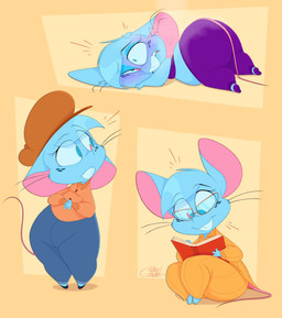 3_toes anthro barefoot belly big_butt big_ears blue_eyes blue_hair blush bottomwear breasts buckteeth butt clothing face_squish feet female freckles hair hat headgear headwear huge_butt huge_hips huge_thighs lying midriff multiple_poses on_front overweight overweight_anthro overweight_female pajamas pants paws pose sitting small_breasts solo squish tail teeth thick_thighs toes whiskers wide_hips yoga_pants silentjack mia_mouse mammal mouse murid murine rodent hi_res signature