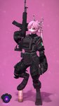 anthro antlers armor bulletproof_vest clothed clothing femboy fur gloves gun hair handwear horn looking_at_viewer makeup male mexican_flag military pink_body pink_fur pink_hair ranged_weapon rifle simple_background solo tactical tactical_gear tactical_gloves weapon gdbr-1 arizona_iced_tea fzst hybrid jackalope lagomorph leporid mammal rabbit 3d_(artwork) 9:16 absurd_res digital_media_(artwork) hi_res source_filmmaker_(artwork) watermark