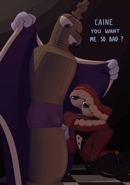 anthro black_tie_(suit) cartoon_gloves clothing duo for_a_head genitals licking looking_at_another male male/male penis penis_grab robe royal_robe seductive seductive_mouth suit text tongue underwear undressing crocust glitch_productions the_amazing_digital_circus caine_(tadc) kinger_(tadc) animate_inanimate living_chess_piece object_head tooth_creature 2026 absurd_res english_text hi_res