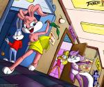 anthro beak blonde_hair bottomless bra breasts chasing clothed clothing clothing_theft detailed_background female genitals group hair inside locker_room male nipples nude off_shoulder panties pussy small_breasts stealing text towel underwear young tooners tiny_toon_adventures warner_brothers babs_bunny buster_bunny fifi_la_fume furrball shirley_the_loon avian bird felid lagomorph leporid loon mammal mephitid rabbit skunk 2016 6:5 absurd_res hi_res url