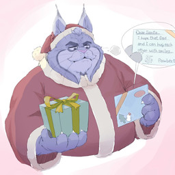 4_fingers christmas_clothing christmas_headwear claws clothing costume fingers fur grey_body grey_fur hat headgear headwear holidays pink_nose santa_costume santa_hat furipon christmas disney zootopia milton_lynxley felid feline lynx mammal 2025 absurd_res hi_res