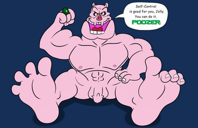 4_toes anthro balls dialogue digit_ring feet finger_ring fingernails foot_focus foreskin genitals green_ring humanoid_feet humanoid_hands jewelry male muscular muscular_anthro nails nipples nude penis pig_ears pig_nose pink_body pink_skin plantigrade red_eyes soles solo speech_bubble teeth toenails toes tongue yellow_sclera jolly_the_lizard dc_comics green_lantern green_lantern_(series) kilowog alien bolovaxian alpha_channel hi_res