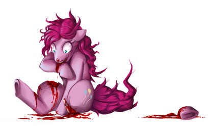 amputee balloon blood blue_eyes bodily_fluids cannibalism cutie_mark disability female feral fur gore hair inflatable insane long_hair pink_body pink_fur pink_hair quadruped self_taste solo tail koshou friendship_is_magic hasbro my_little_pony pinkie_pie_(mlp) earth_pony equid equine horse mammal pony