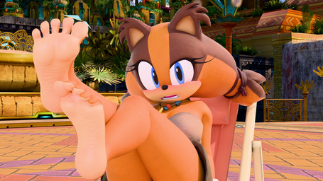 anthro barefoot blue_eyes brown_body brown_fur clothed clothing feet female foot_fetish fur looking_at_viewer multicolored_body multicolored_fur open_mouth orange_body orange_fur soles solo toes two_tone_body two_tone_fur twintails3d sega sonic_boom sonic_the_hedgehog_(series) sticks_the_jungle_badger badger mammal mustelid musteline 16:9 2026 3d_(artwork) 4k absurd_res digital_media_(artwork) hi_res widescreen