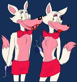 anthro bottomwear bow_tie clothed clothing duo female fur male red_bottomwear red_bow_tie red_clothing red_shorts red_skirt shirtless_female shirtless_male shorts skirt toony topless topless_female topless_male white_body white_fur stinkek five_nights_at_freddy's five_nights_at_freddy's_2 scottgames mangle_(fnaf) canid canine fox mammal robot_anthro alpha_channel hi_res