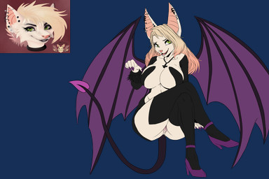 arm_warmers armwear bat_ears bat_wings black_latex claws clothing costume crossed_legs female footwear genitals happy high_heels holidays latex long_nails looking_at_viewer membrane_(anatomy) membranous_wings piercing presenting presenting_vulva shoes sitting smile solo spade_tail suggestive tail teasing vulva wings riverred halloween bat demon mammal succubus 3:2