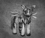 blood bodily_fluids creepy feathered_wings feathers female feral gore nightmare_fuel quadruped solo tail wings aisu_art friendship_is_magic hasbro my_little_pony mythology rainbow_dash_(mlp) equid equine mammal mythological_creature mythological_equine pegasus undead zombie hi_res monochrome